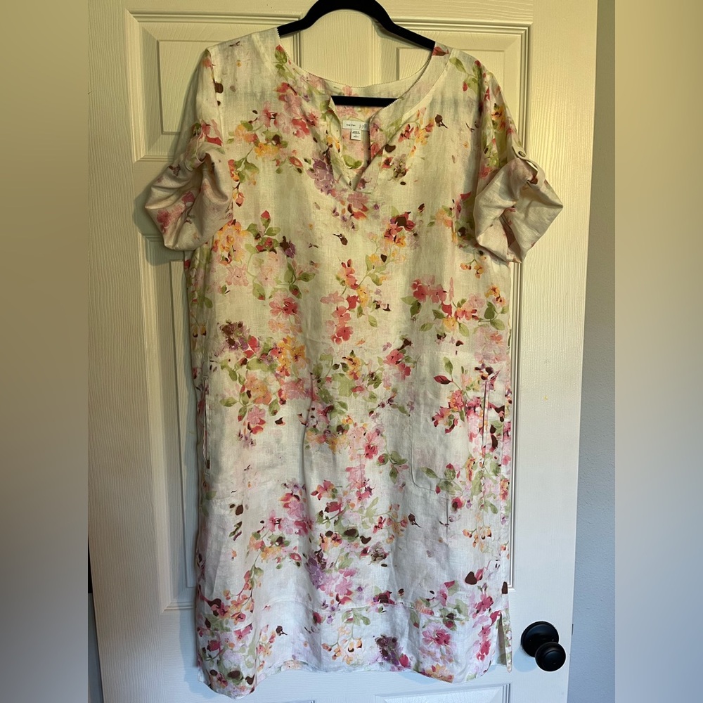 J. Jill White Floral Linen Midi Dress Size L